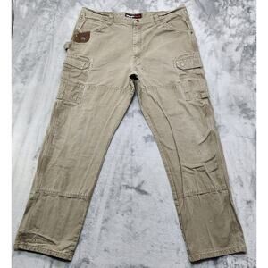 Vintage Wrangler Pants Mens 42x34 Tan Cargo Carpenter Double Knee Riggs Workwear